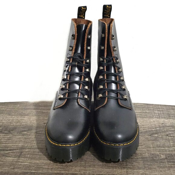 NWOB Dr. Martens Women's Black Leather Leona Vintage Smooth Combat Boot  Size 10 - Picture 4 of 7